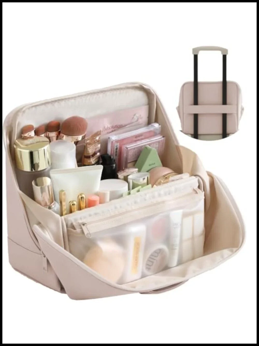 Large Waterproof Leather Cosmetic Bag with Magnetic Flap